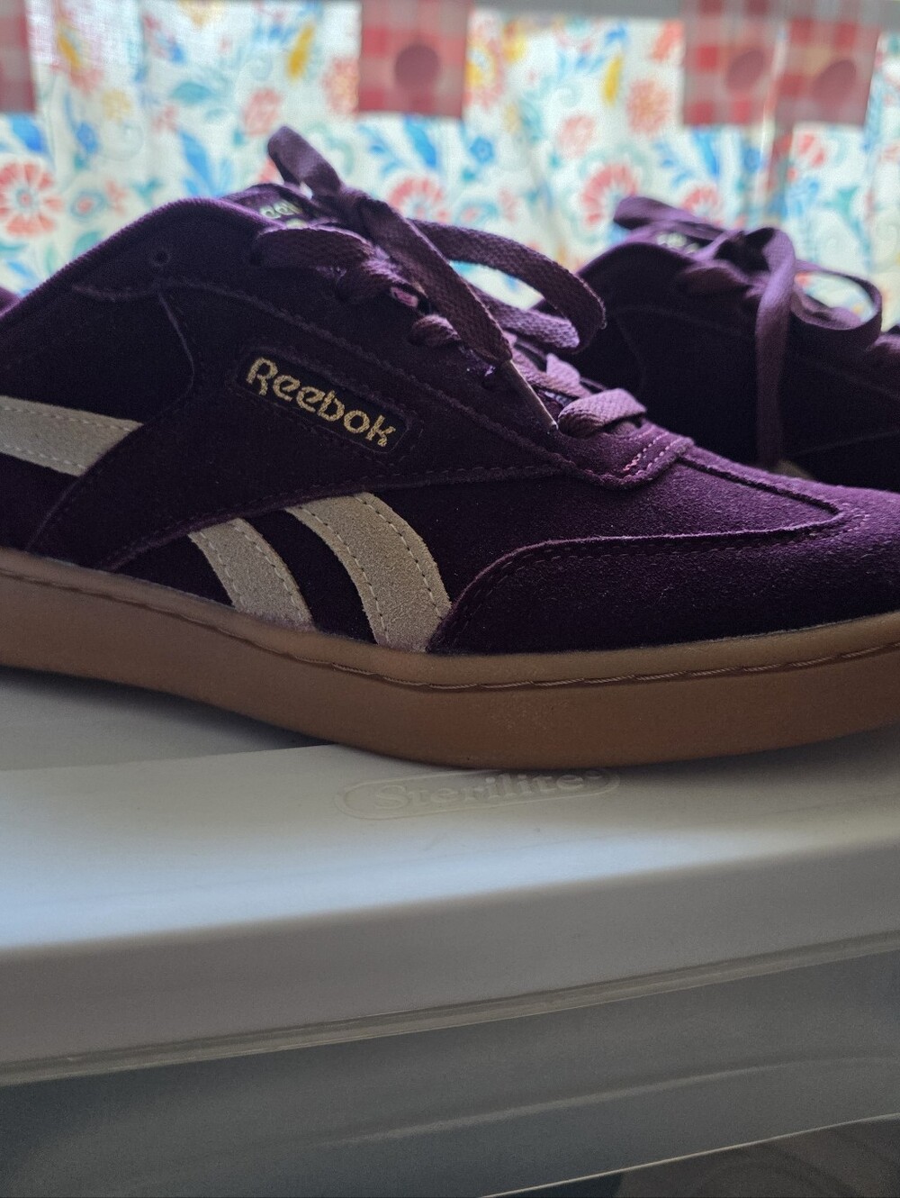 Reebok Burgundy Suede Sneakers with Cream Accents